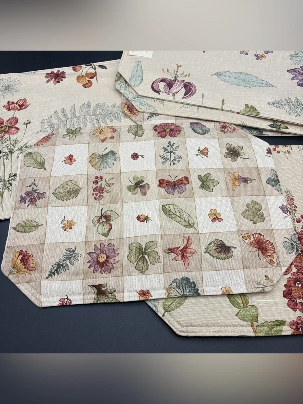 Vintage Waverly Placemats Set Of 6 Floral Botanical Plants Double Sided